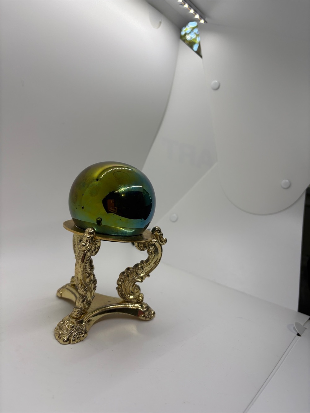 Glass Paperweight w Godinger Stand Iridescent VTG